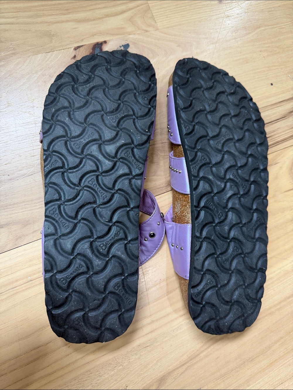 Lilac Studded Women's Slide Sandals with Buckle Accent - Picture 3 of 3